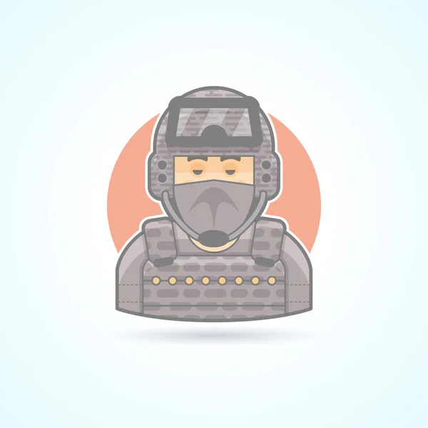 Soldado de las Fuerzas Especiales, comando. icono oficial. Ilustración de avatar y persona. Plano de color delineado estilo . — Vector de stock
