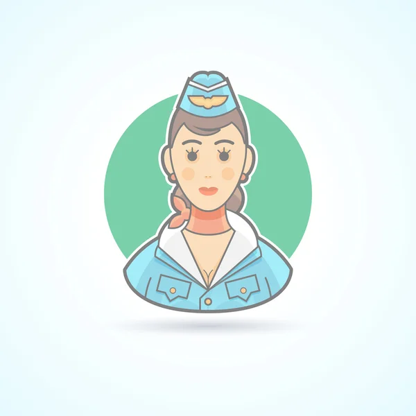 Flygvärdinna, flygvärdinna, Flight Attendant ikon. Avatar och person illustration. Flat färgad kontur stil. — Stock vektor