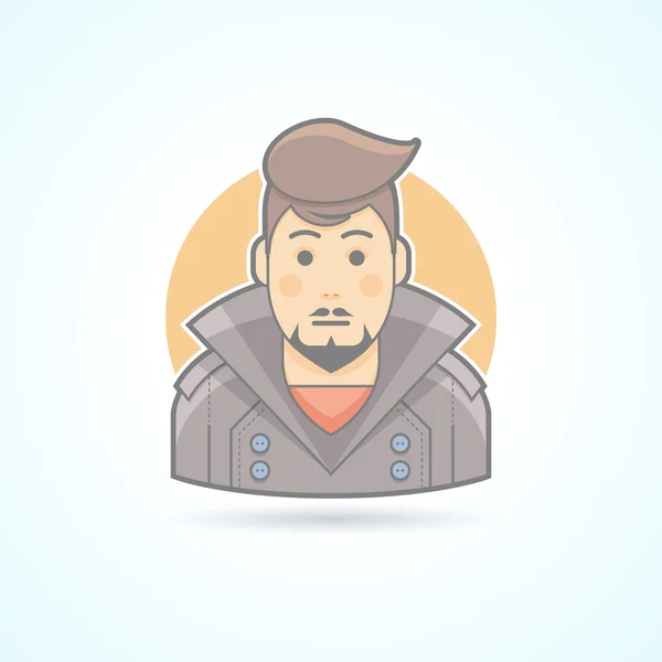 Hombre con estilo con el icono de corte de pelo. Ilustración de avatar y persona. Plano de color delineado estilo . — Vector de stock