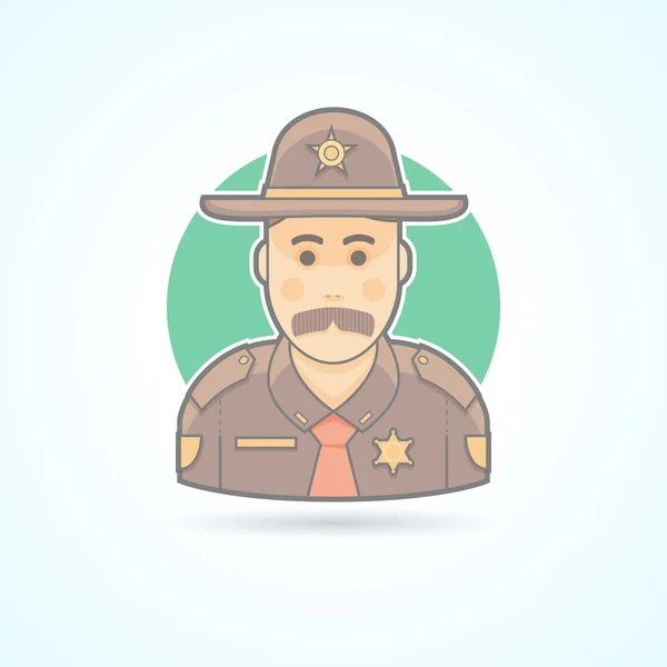 Police officer, texas chief, cop icon. Avatar and person illustration. Flat colored outlined style. — Stock Vector