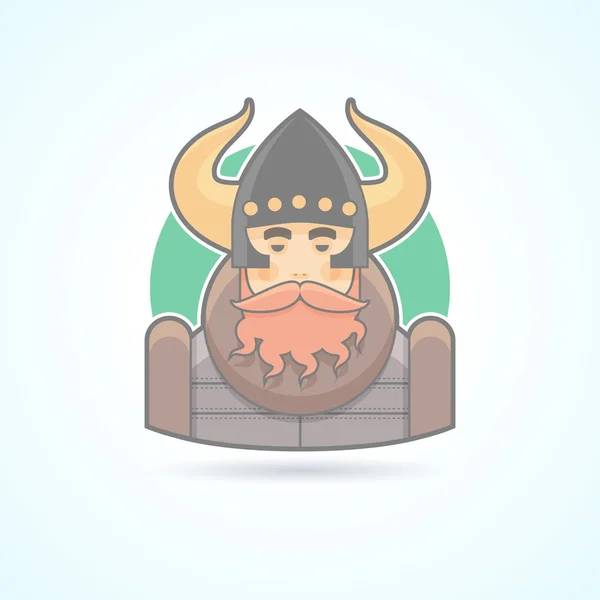 Βίκινγκ, βασιλιάς της θάλασσας, είδωλο σκανδιναβικού ανθρώπου. Εικόνα avatar και προσώπου. Επίπεδη χρωματισμένη στυλ με περίγραμμα. — Διανυσματικό Αρχείο