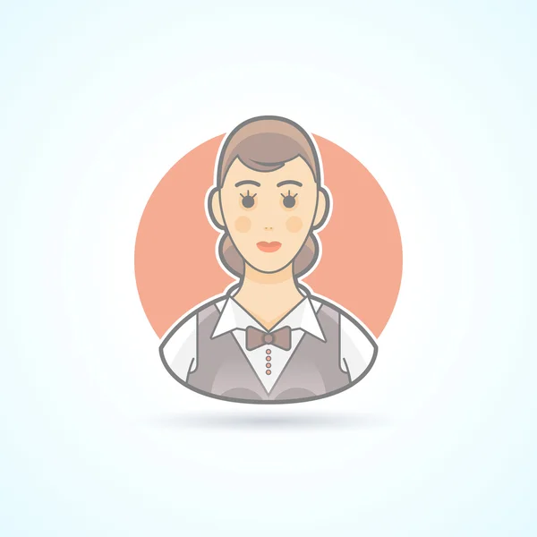 Σερβιτόρα, καφέ, εικονίδιο. Εικόνα avatar και προσώπου. Επίπεδη χρωματισμένη στυλ με περίγραμμα. — Διανυσματικό Αρχείο