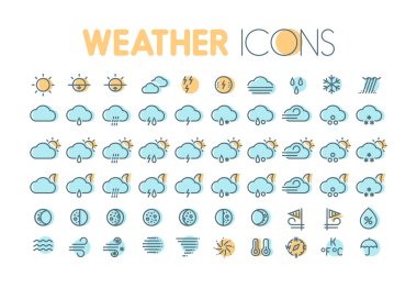 Hava durumu simgeleri. Hava tahmini sembolleri ve öğeleri. Hava durumu widget'ları için koleksiyon.