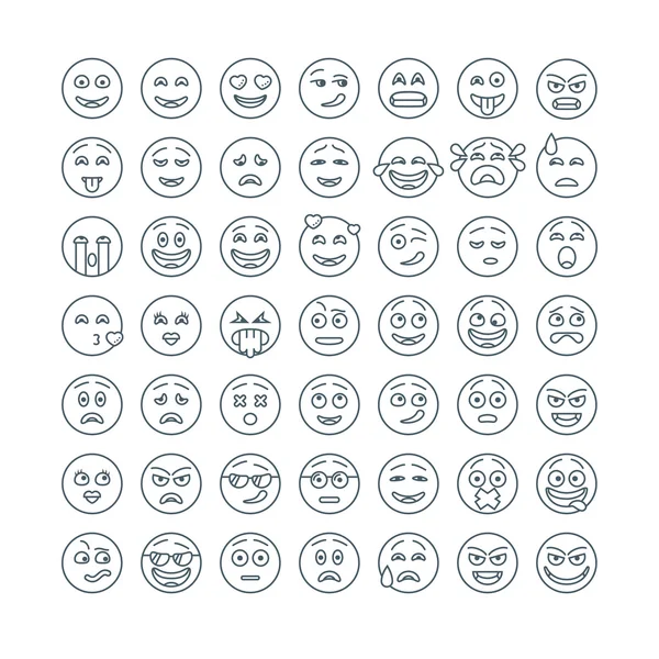 Linha plana emoticons definido. Coleção de ícones de smileys planos modernos . — Vetor de Stock