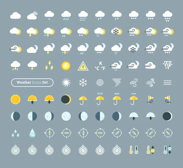 Huge pack of weather icons. Weather forecast design elements for mobile apps and widgets. — Stock Vector