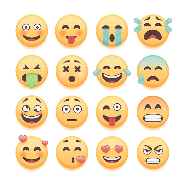 Set di emoticon, set di emoji, collezione smiley. Pacchetto Emoticon per elementi di design di chat e web app . — Vettoriale Stock