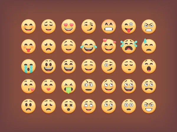 Set di emoticon, faccine icon pack, emoji isolate su sfondo marrone, illustrazione vettoriale . — Vettoriale Stock
