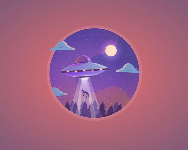 Ilustrasi Vektor UFO. Desain konsep kartun piring terbang . - Stok Vektor