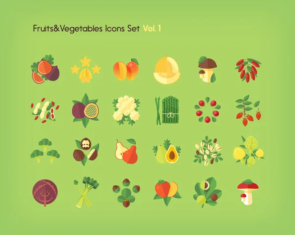 水果和蔬菜的图标集。平面矢量图. — 图库矢量图片