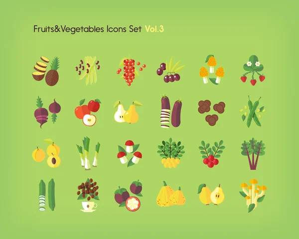 水果和蔬菜的图标集。平面矢量图. — 图库矢量图片