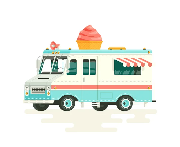 Vector colorido camión de helados plana. Aislado sobre fondo blanco . — Vector de stock