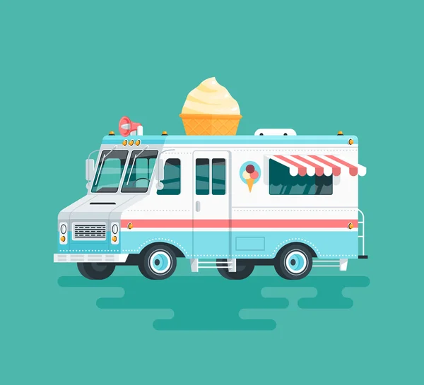 Vector colorido camión de helado plano . — Vector de stock