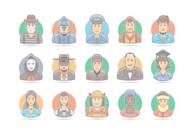 Karikatür insanlar simgesi ayarlayın. Vektör karakter illüstrasyon. Beyaz üzerine izole.