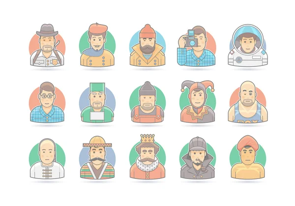 Conjunto de iconos de personajes de dibujos animados. Ilustración de caracteres vectoriales. Aislado sobre blanco . — Archivo Imágenes Vectoriales