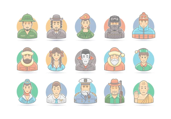 Conjunto de iconos de personajes de dibujos animados. Ilustración de caracteres vectoriales. Aislado sobre blanco . — Archivo Imágenes Vectoriales