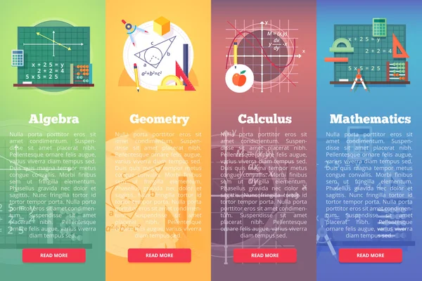 Mathematics banners. Flat vector education concept of math, algebra, calculus. Vertical layout composition. — Stock Vector