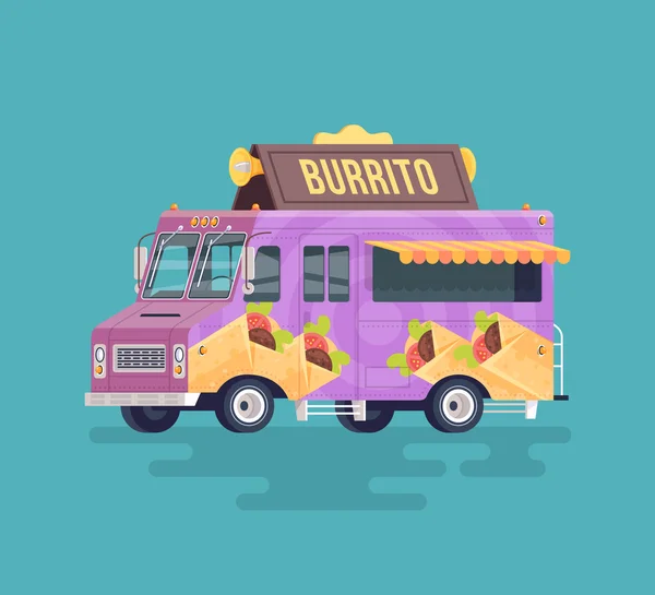 Camion burrito plat coloré vectoriel. Cuisine traditionnelle arabe et orientale. illustration de camion de nourriture de bande dessinée . — Image vectorielle