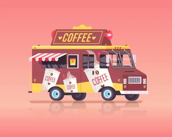 Camion à café plat coloré vectoriel. Illustration concept couleurs vintage . — Image vectorielle