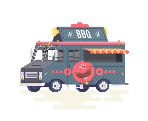 Camion barbecue piatto colorato vettoriale. Camion ristorante. Isolato su sfondo bianco . — Vettoriale Stock