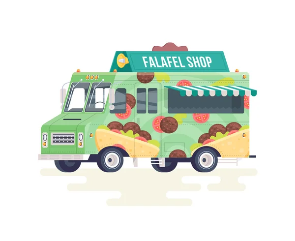 Vetor colorido caminhão falafel plana. Camião da comida. Isolado sobre fundo branco . — Vetor de Stock