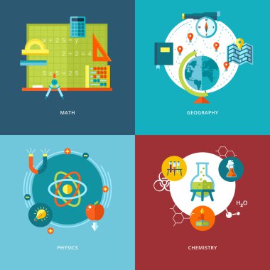 düz tasarım kavramları okul konular simge kümesi.