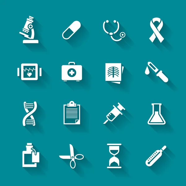 Conjunto de iconos médicos de vector plano blanco . — Archivo Imágenes Vectoriales