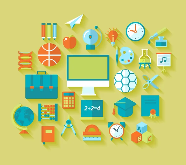 Set of flat education and school icons for design — Stock Vector