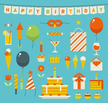 doğum günü partisi düz vektör ikonlar.
