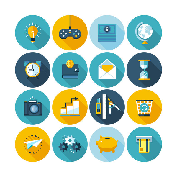 Modern flat icons vector collection with long shadow effect.