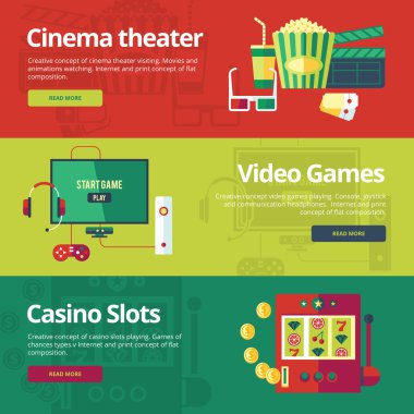 Sinema Tiyatro, video oyunları, casino slot için düz kavramları.