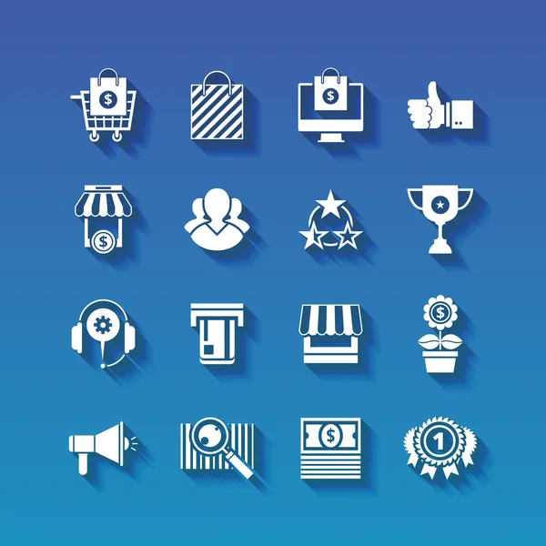 Düz beyaz simgeler alışveriş ile uzun gölgeler ayarla