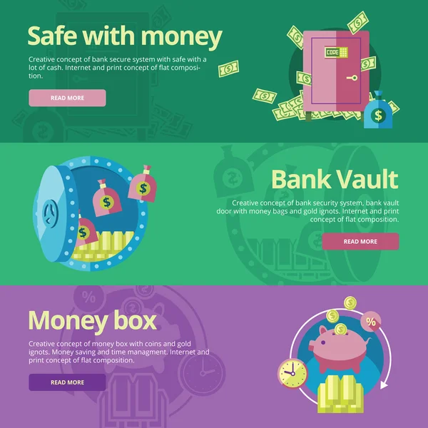 Platte ontwerpconcepten voor veilige, geld, bank kluis, spaarpot. — Stockvector