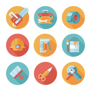 Simgeler trendy düz çalışma araçları.