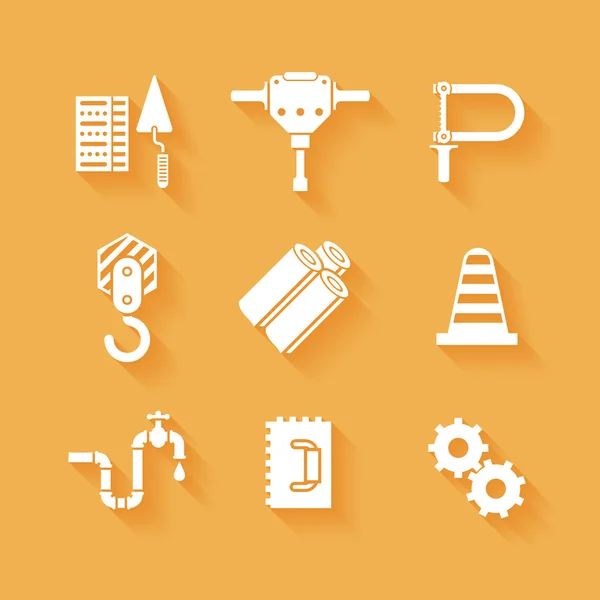 Trendy flat working tools icons white silhouettes — Stock Vector