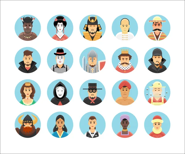 Colección de iconos de personas. Conjunto de iconos que ilustran las ocupaciones, estilos de vida, naciones y culturas de las personas . — Vector de stock