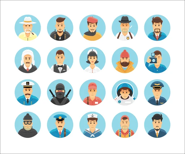 Colección de iconos de personas. Conjunto de iconos que ilustran las ocupaciones, estilos de vida, naciones y culturas de las personas . — Vector de stock