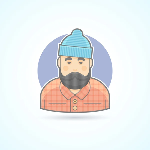 Maderero, hombre con barba, hipster, icono del leñador. Ilustración de avatar y persona. Plano de color delineado estilo . — Foto de Stock