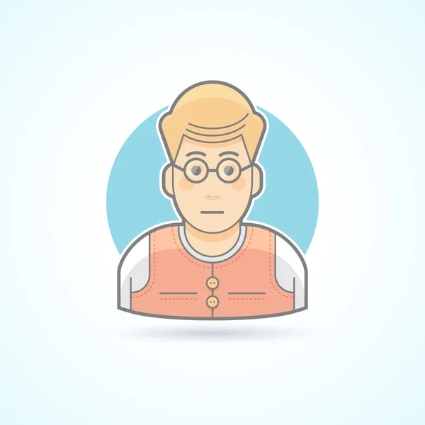 Profesor, nerd, ícono del ratón de biblioteca. Ilustración de avatar y persona. Plano de color delineado estilo . — Foto de Stock