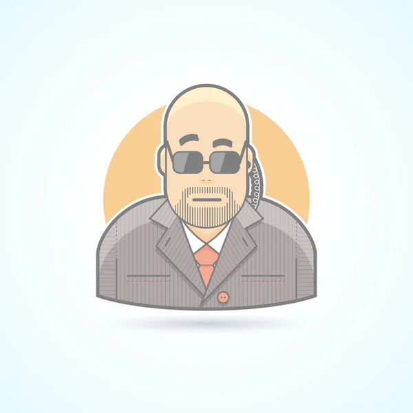 Body guard, security, bouncer, secret service agent icon. Avatar and person illustration. Flat colored outlined style. — Stock Photo, Image