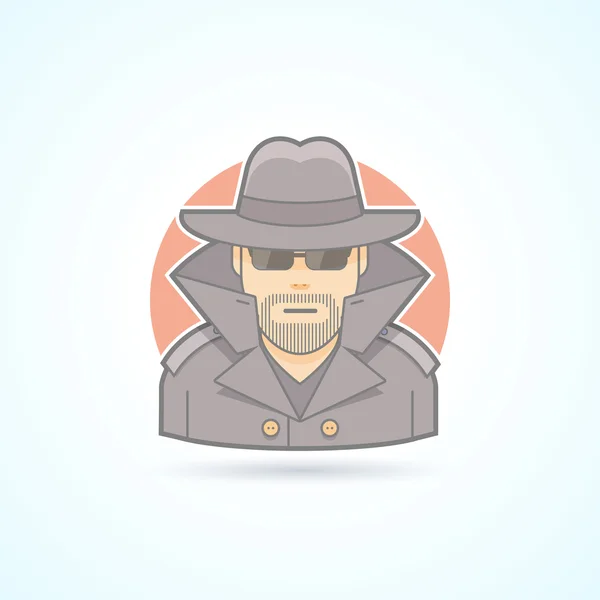 Espía, agente del servicio secreto, icono de detective. Ilustración de avatar y persona. Plano de color delineado estilo . —  Fotos de Stock