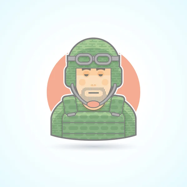 Soldier, military man icon. Avatar and person illustration. Flat colored outlined style. — Stock Photo, Image