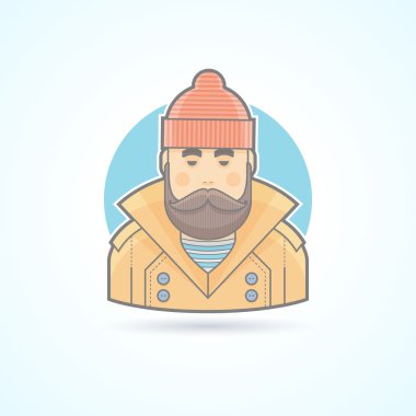 Balıkçı, denizci simgesi. Avatar ve kişi illüstrasyon. Seviyelendirilmiş tarzı renkli düz.