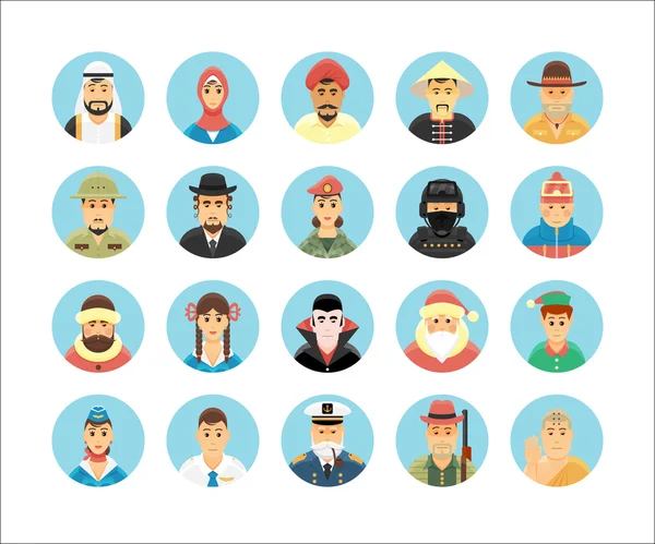 Colección de iconos de personas. Conjunto de iconos que ilustran las ocupaciones, estilos de vida, naciones y culturas de las personas . — Vector de stock