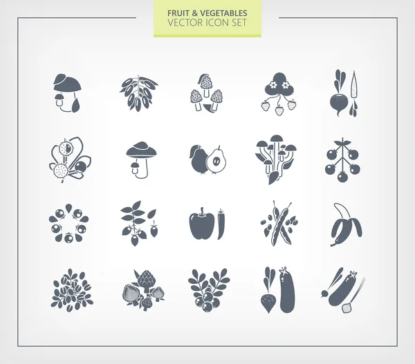 Φρούτα και λαχανικά Ορισμόςεικονιδίου. Μαύρες σιλουέτες σε wihte φόντο. — Διανυσματικό Αρχείο