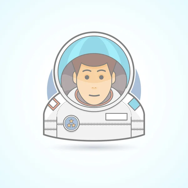 Astronaut, spaceman, kosmonaut pictogram. Avatar en persoon illustratie. Flat gekleurde contour stijl. — Stockvector