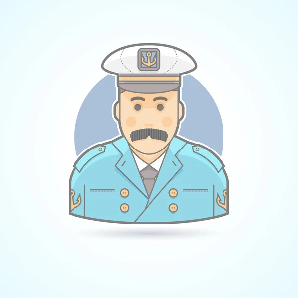 Capitán de un barco, oficial de la bandera, marinero icono. Ilustración de avatar y persona. Plano de color delineado estilo . — Archivo Imágenes Vectoriales