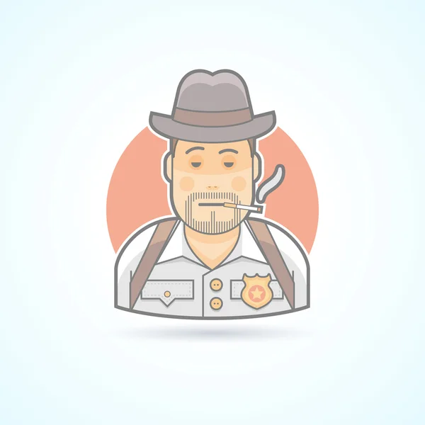 Detective, police officer, snoop icon. Avatar and person illustration. Flat colored outlined style. — Stock Vector
