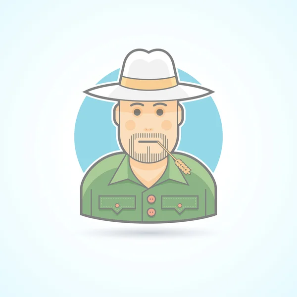 Agricultor, jardineiro, ícone do rancheiro. ilustração Avatar e pessoa. Estilo delineado de cor plana . —  Vetores de Stock