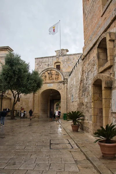 stock image Exit of Mdnina, Malta leading to the bridge.