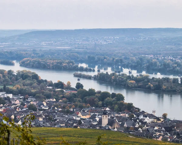 Rudesheim Rhein Samping Sungai Rhein Pada Hari Berkabut Jerman — Stok Foto